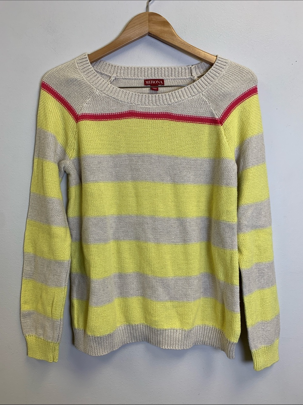 Merona Yellow, Cream & Pink Stripe Crewneck Sweater